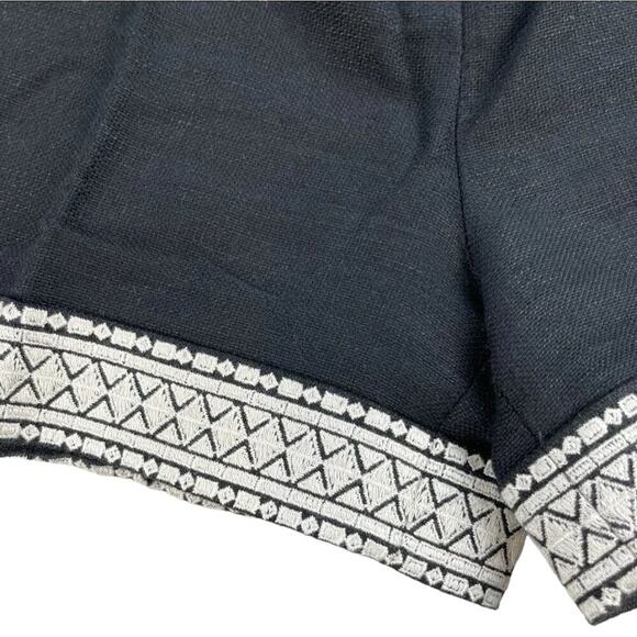 Kate Spade NY Black Linen White Geometric Embroidered Lining Shorts sz US 2 NEW - Picture 7 of 11